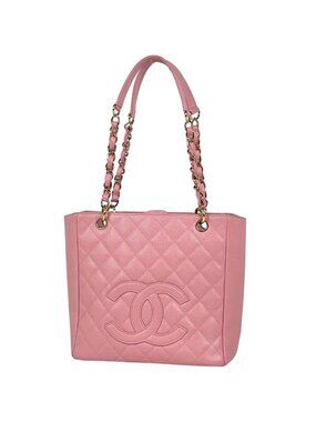 Chanel CC Logo Chain Tote Shoulder Bag Quilted Petite Shopping PST Caviar